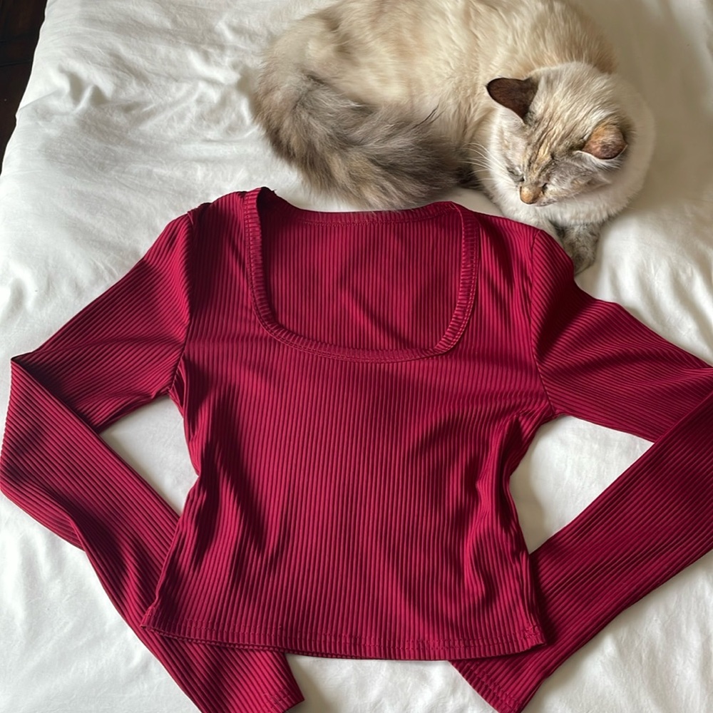 red cropped small long sleeve